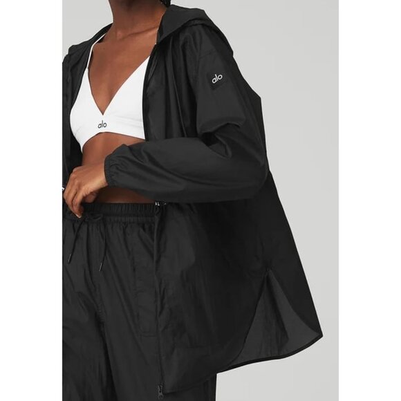 NEW Alo Cloud Nine Jacket Black Lightweight Hooded Hood Long Hoodie Windbreaker - Picture 5 of 10